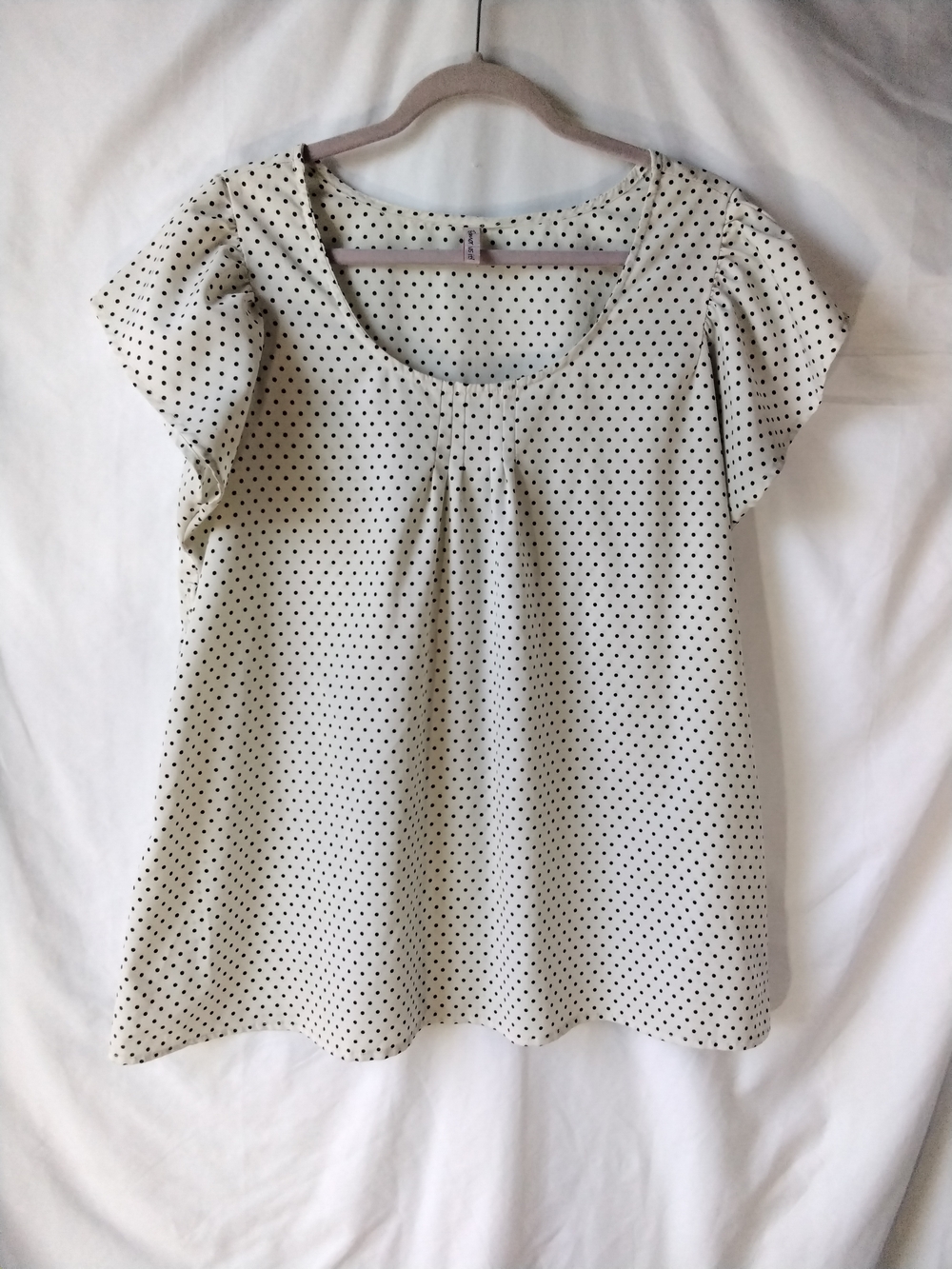 Rumor Has It Polka Dot Scoop Neck Women’s Top - Cream with Black Dots